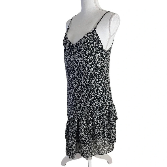 Aqua Black and White Floral Dress Size XS Asymmetrical Hem Spaghetti Straps - Picture 2 of 11